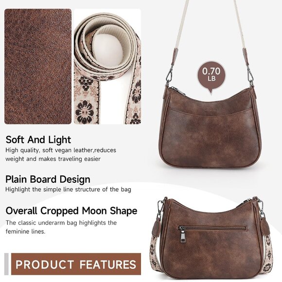 Leather Crossbody Purse Vegan Women's Shoulder Handbag Organizer - Picture 5 of 6